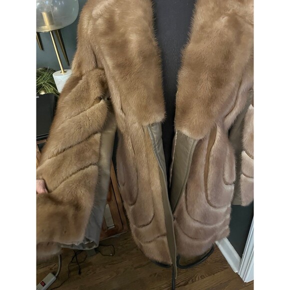 Vintage light brown Mink & Leather Coat Jacket Genuine Fur sz M - Picture 6 of 12